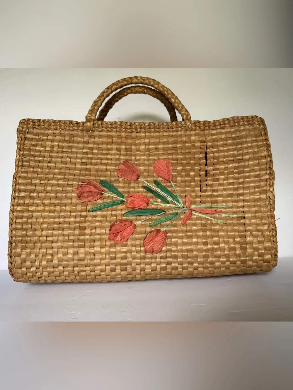 Cottage Core flower farmers market wicker basket purse
